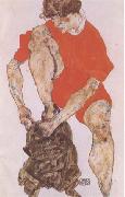 Egon Schiele Female Model in Bright Red Jacket and Pants (mk09) painting
